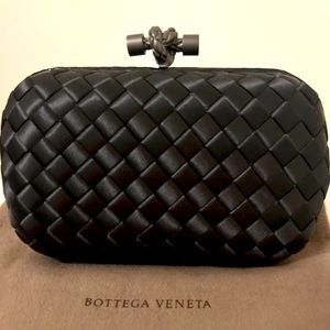 NWOT Bottega Veneta Woven Intreccio Ayers Silk Knot Clutch Handbag (black)